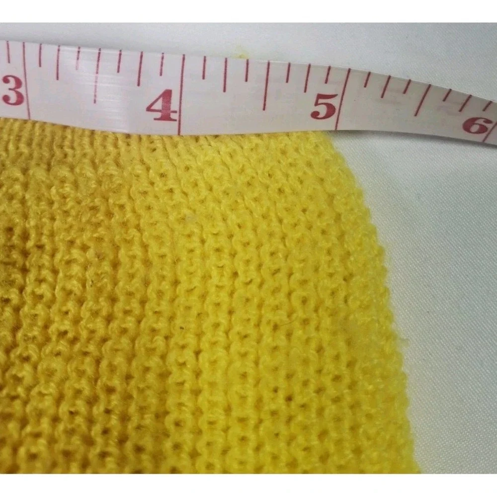 Vintage Hand Knit Doll Outfit Hat Sweater Footed Pants Baby Doll Pink Yellow Pom